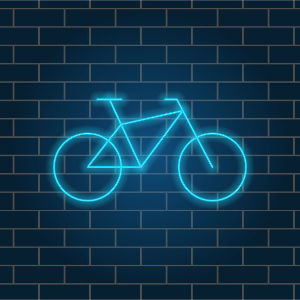 蓝色发光霓虹自行车。明亮的夜晚的迹象。矢量插图。图片下载