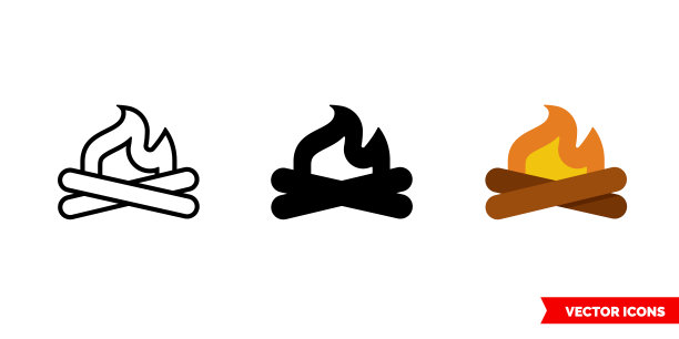 篝火图标3种类型。孤立向量符号符号图片下载