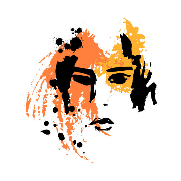 打印t恤或海报。矢量插图。手画一个女性的脸，笔触和颜料飞溅。明亮的夏天。向量10每股收益图片下载