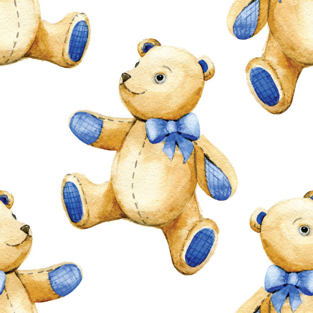 无缝图案的水彩泰迪熊在白色的背景图片下载