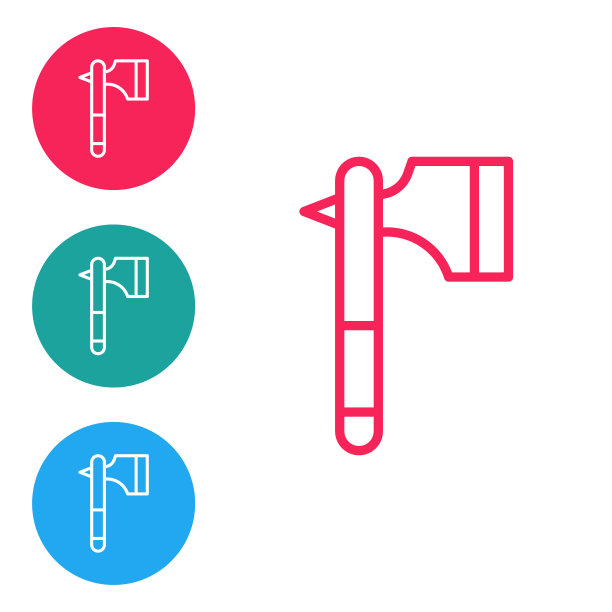 红色线木斧图标孤立在白色背景上。伐木工人斧头。在圆形按钮中设置图标。向量图片下载