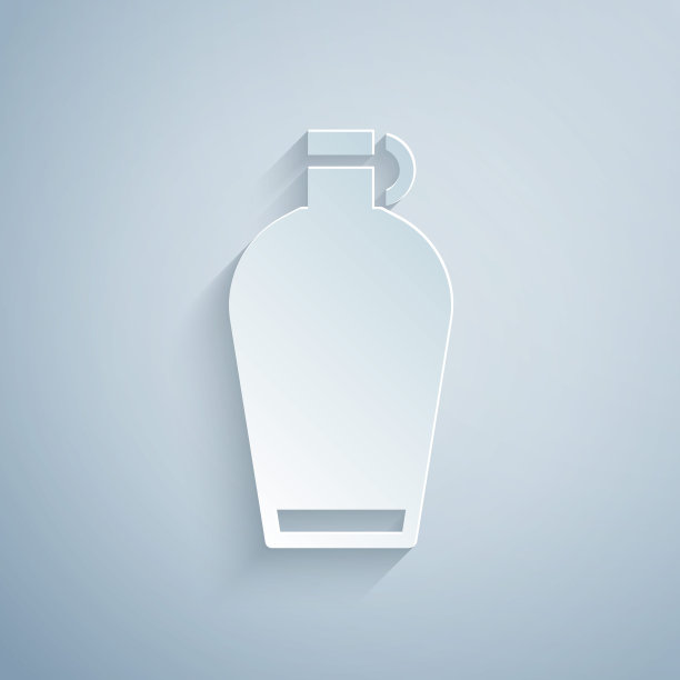 剪纸水壶图标孤立在灰色背景。旅游瓶图标。罐子里的水在运动中使用。纸艺术风格。向量图片下载