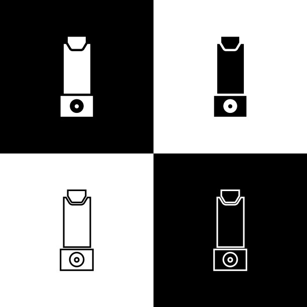 设置吸入器图标隔离在黑色和白色背景。呼吸止咳，吸入，过敏患者。矢量图图片下载