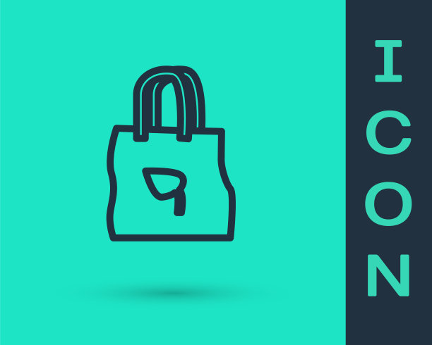 黑色线购物袋与回收图标孤立在绿色背景。有回收标志的袋子。矢量图图片下载