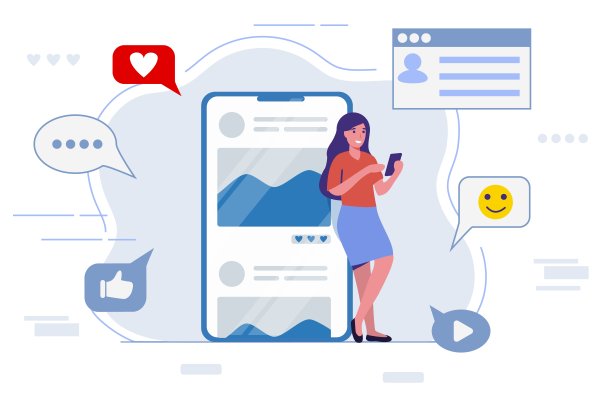 在智能手机上上网的年轻人利用社交网络在线搜索和交流平面矢量图图片下载