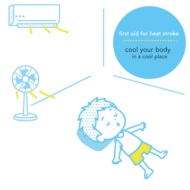 作为中暑的急救，它是一种冷却身体和休息的例证。矢量图像。图片下载