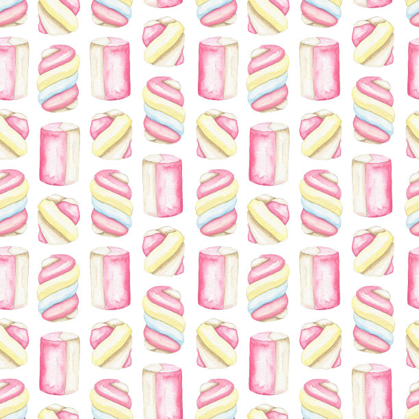 水彩无缝图案与棉花糖图片下载
