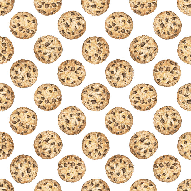 水彩无缝图案与巧克力片饼干图片下载