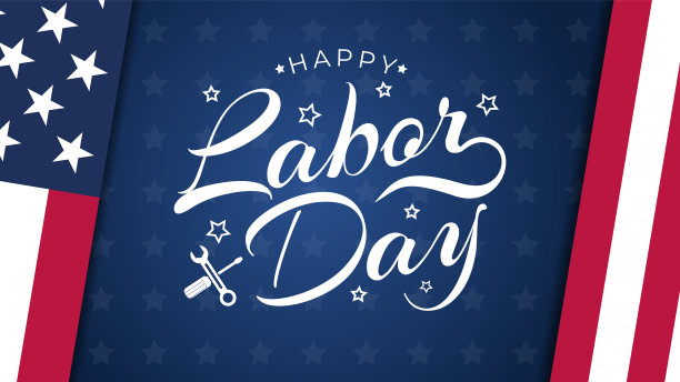 美国劳动节贺卡与美国国旗颜色的蓝色背景和手写文字劳动节快乐。矢量插图。图片下载