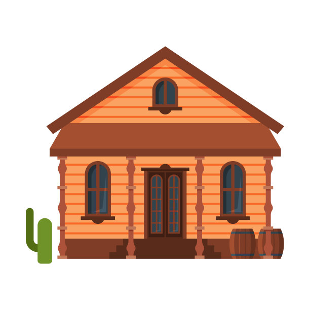 狂野西部木屋建筑，西部城镇设计元素矢量插图图片下载