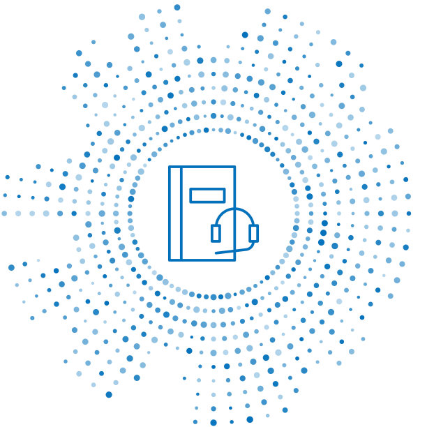 蓝色线音频图书图标孤立在白色背景。书和耳机。音频引导标志。在线学习的概念。抽象的圆随机点。矢量图图片下载