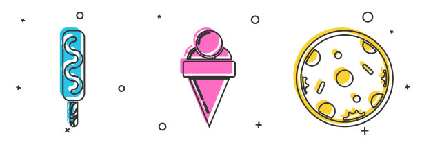 集冰淇淋，华夫筒冰淇淋和披萨图标。向量图片下载