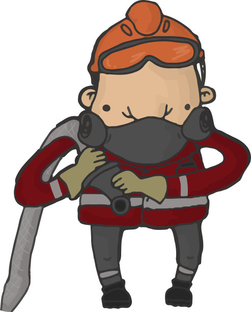 戴安全帽、穿制服的消防队员靠近消防栓。身穿制服、头戴钢盔的救援人员经过火灾，发生了野火。英雄性格与软管。图片下载