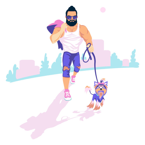 留着胡子的男人遛狗图片下载