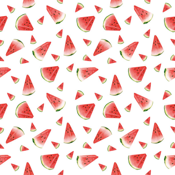 无缝水彩图案切熟红西瓜在白色的背景。无缝夏季水果背景八月国际西瓜日。图片下载