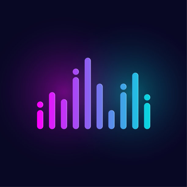 均衡器声音音频波激光光多色标志平面设计图标孤立在深蓝色的背景矢量图片下载