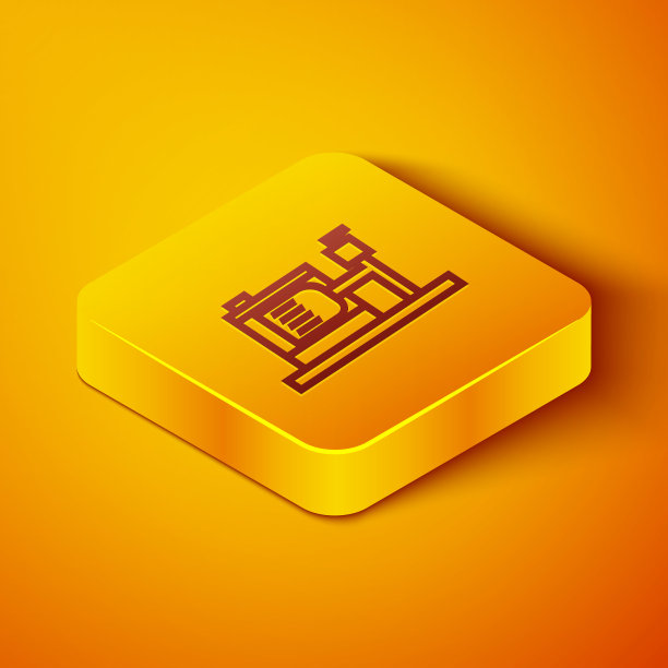 电动水泵图标隔离在橙色背景上。黄色正方形按钮。矢量图图片下载