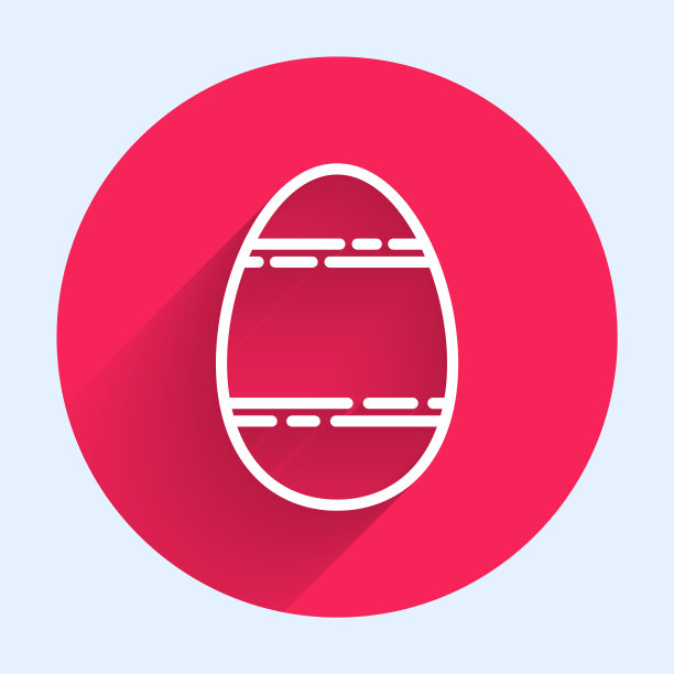 白色线复活节彩蛋图标孤立与长影子。复活节快乐。红色圆圈按钮。矢量图图片下载