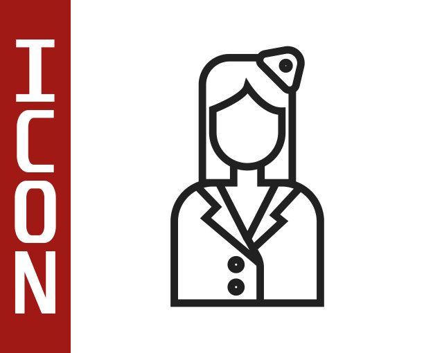 黑线空姐图标孤立在白色背景上。矢量图图片下载