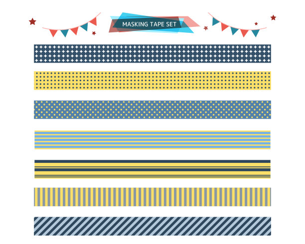 插图套彩色掩蔽胶带。星星，丝带，标题，旗帜图片下载