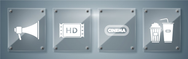 设置爆米花和苏打饮料玻璃电影海报图片下载