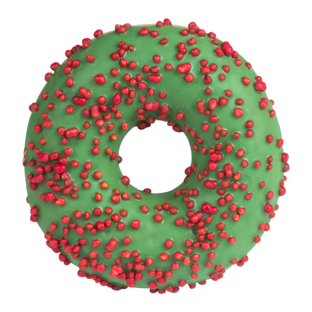 绿色的甜甜圈，点缀在白色的背景上图片下载