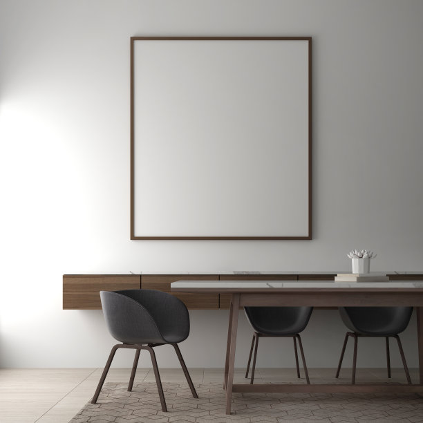 餐厅空间、镜框、白墙的现代loft室内设计图片下载