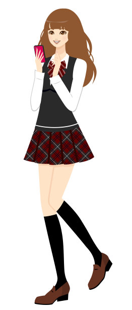 有智能手机的高中女生。图片下载