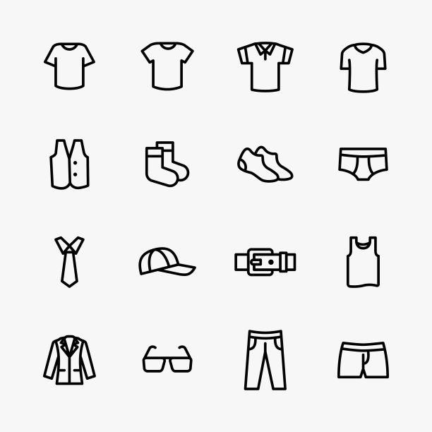 男装服装图标设置向量线风格图片下载