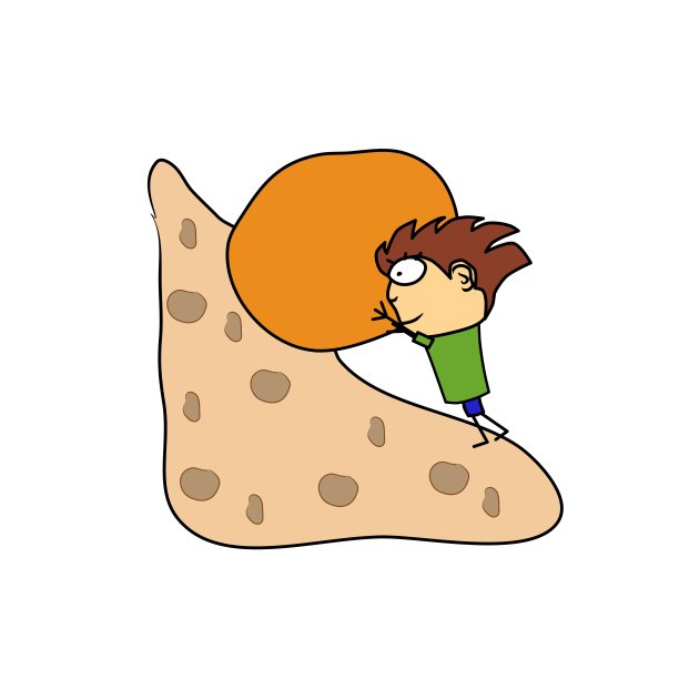 人把一块石头滚上山。克服的一个障碍。混乱的概念。手绘彩色矢量插图现代图片下载