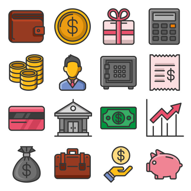 金钱图标设置在白色背景。向量图片下载