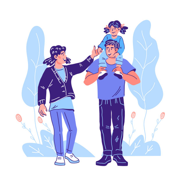 夫妻和孩子在公园户外一起散步矢量图图片下载