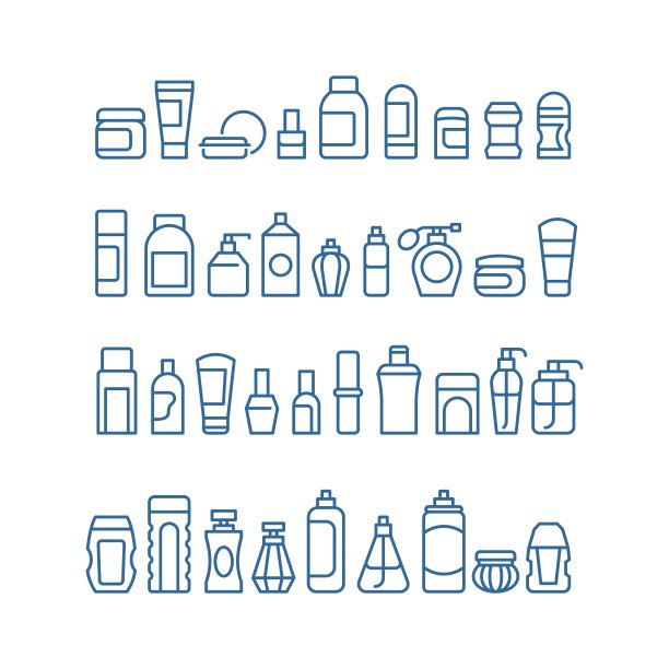 女性美容产品，化妆品，身体护肤和彩妆包装矢量图标孤立图片下载