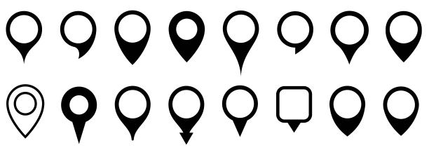 地图标记指针图标集，地图标记图标符号，指针地图，GPS定位，黑色地图标记合集设计，矢量图片下载