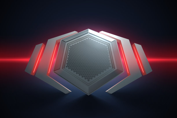 抽象的金属徽章背景与红色和蓝色的灯光图片下载