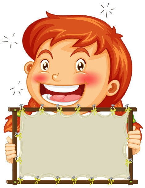 空白标志模板与可爱的女孩在白色的背景图片下载