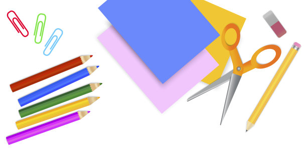 矢量图像的学校文具。插图一套铅笔剪刀纸夹。办公用品。股票的照片。图片下载