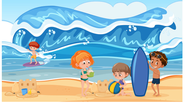 人们在海滩上的背景场景图片下载