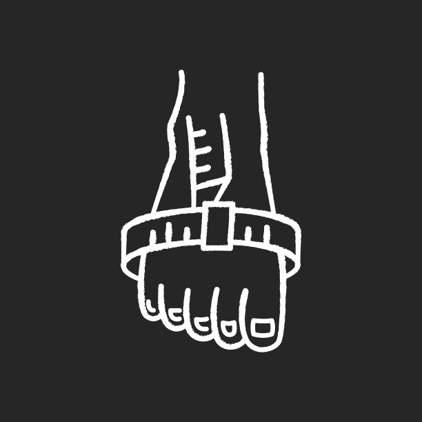 脚关节周长粉笔白色图标上的黑色背景。人脚的高度和宽度测量。定制鞋体参数规范。孤立矢量黑板插图图片下载