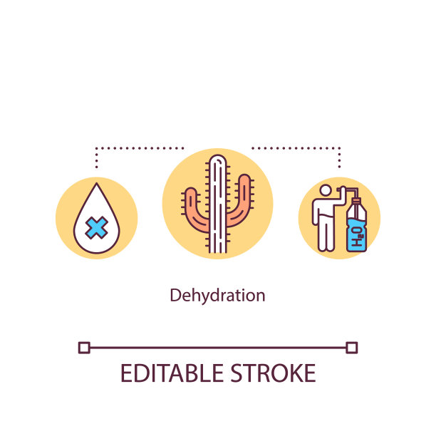 脱水概念图标。身体水分不足想法细线插图。人体机体补水，喝足够的液体。矢量隔离轮廓RGB彩色绘图。可编辑的中风图片下载