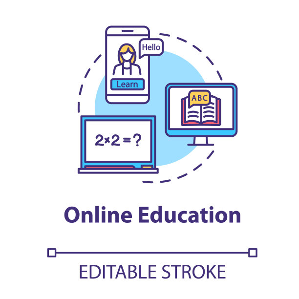 在线教育概念图标。用笔记本电脑学习。互联网研讨会和大师班。远程学习理念的细线说明。矢量隔离轮廓RGB彩色绘图。可编辑的中风图片下载