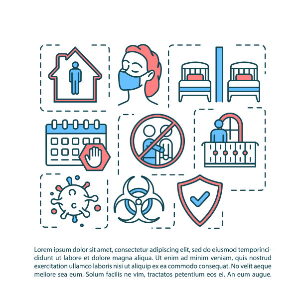 带有文本的隔离和自隔离规则概念图标。医疗保健、病毒防护提示。PPT页面矢量模板。宣传册，杂志，小册子设计元素与线性插图图片下载