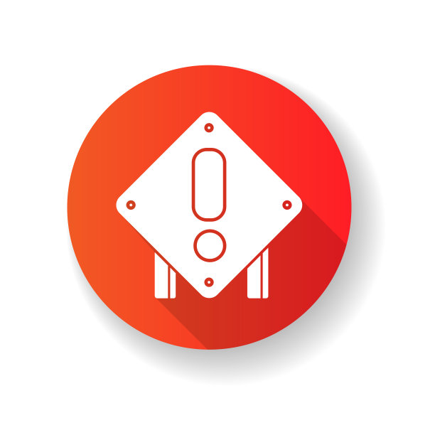 广场注意红色道路标志平面设计长长的阴影字形图标。道路施工建设的警告。路控制的注意。高速公路感叹号。剪影RGB彩色插图图片下载