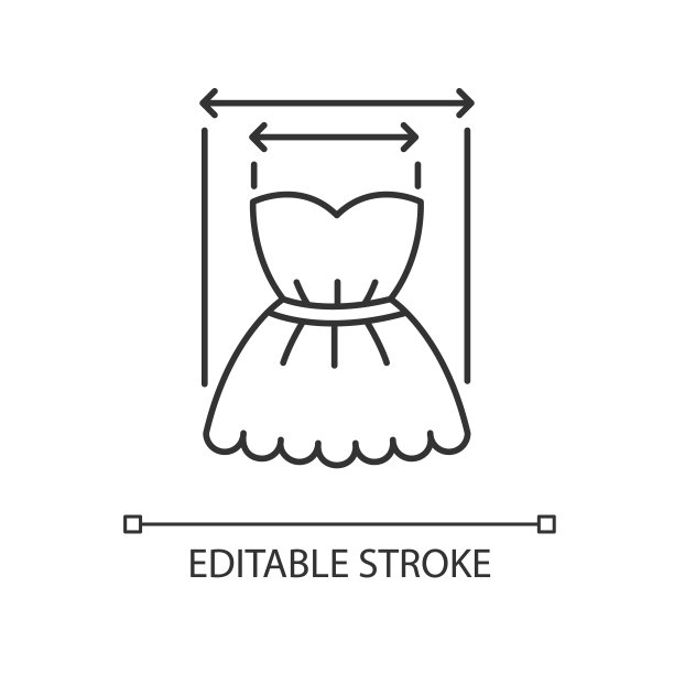 产品宽度像素完美线性图标。细线可定制的插图。测量服装尺寸，裁剪参数轮廓符号。矢量孤立轮廓绘制。可编辑的中风图片下载