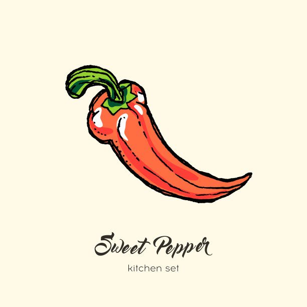 红辣椒分离载体。手绘插图甜美的保加利亚钟辣椒红辣椒红辣椒图标标志图片下载