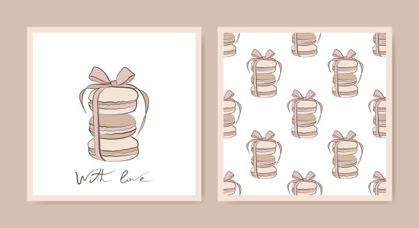 速写通心粉饼干。无缝图案的甜烘焙彩色马卡鲁纳在白色的背景。美味的向量的食物。甜的甜点插图。图片下载