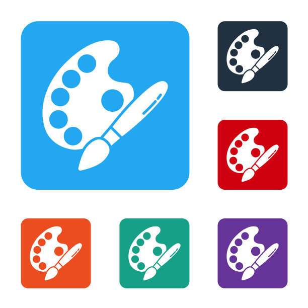 白色油漆刷与调色板图标隔离图片下载