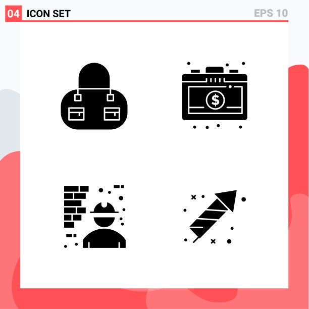 收集4个图标在固体风格现代字形图片下载