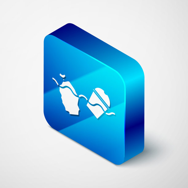 灰色背景下孤立的海洋图标污染问题。海里的垃圾，塑料，袋子。蓝色方块按钮。矢量图图片下载