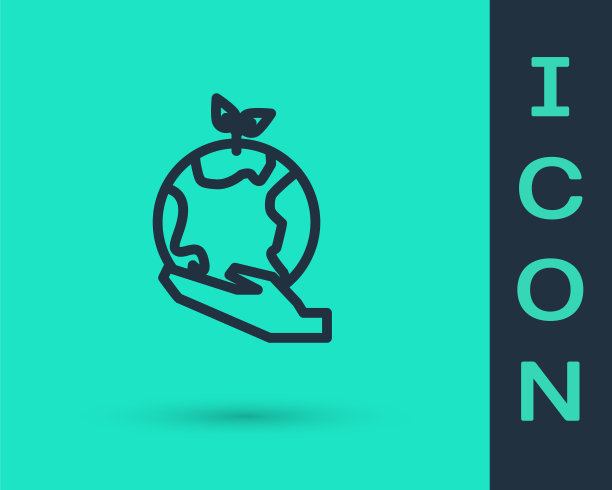 黑线人类手握地球图标孤立在绿色背景上。拯救地球的概念。矢量图图片下载